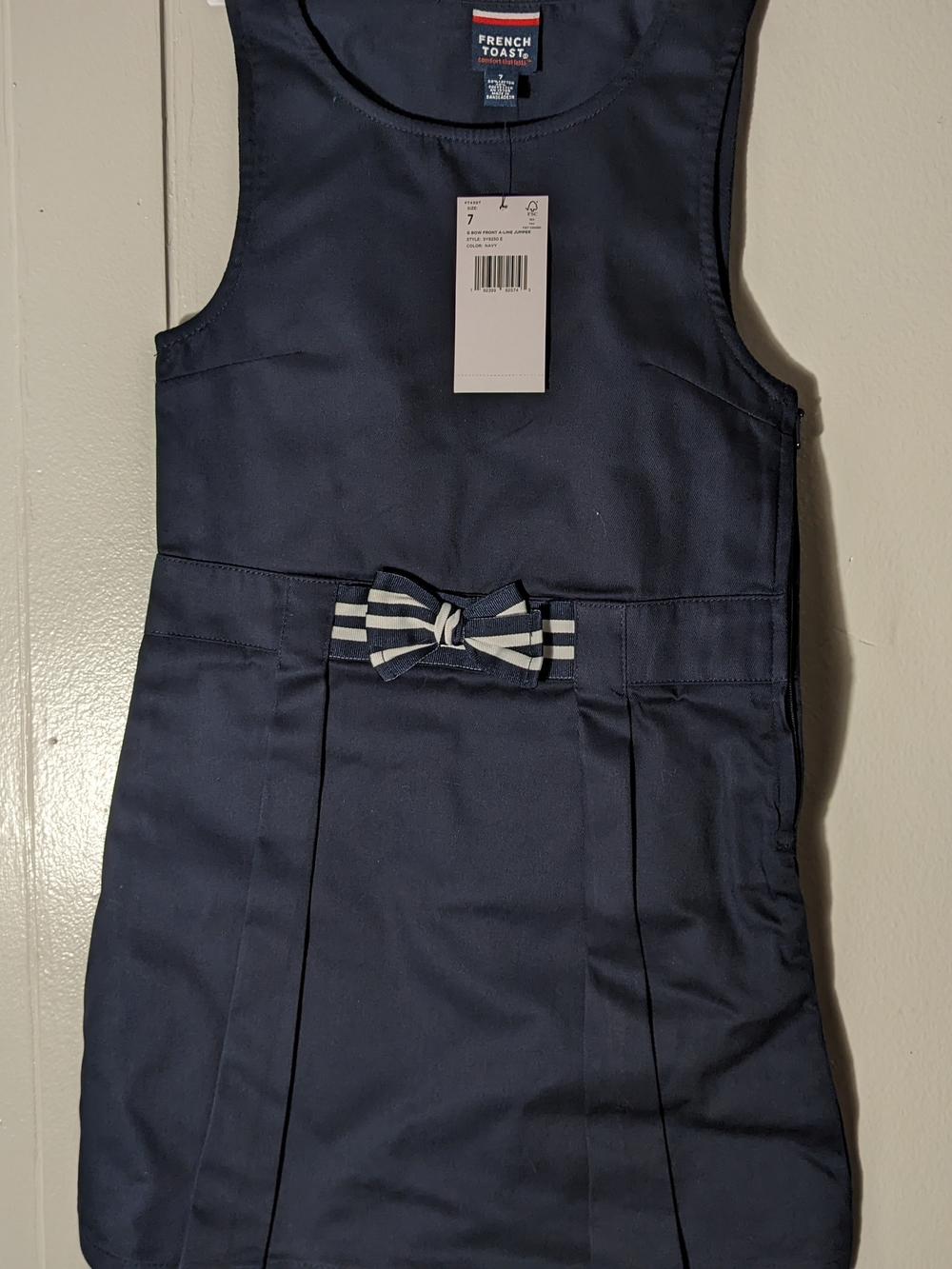 French Toast Navy Jumper with Striped Bow Accent